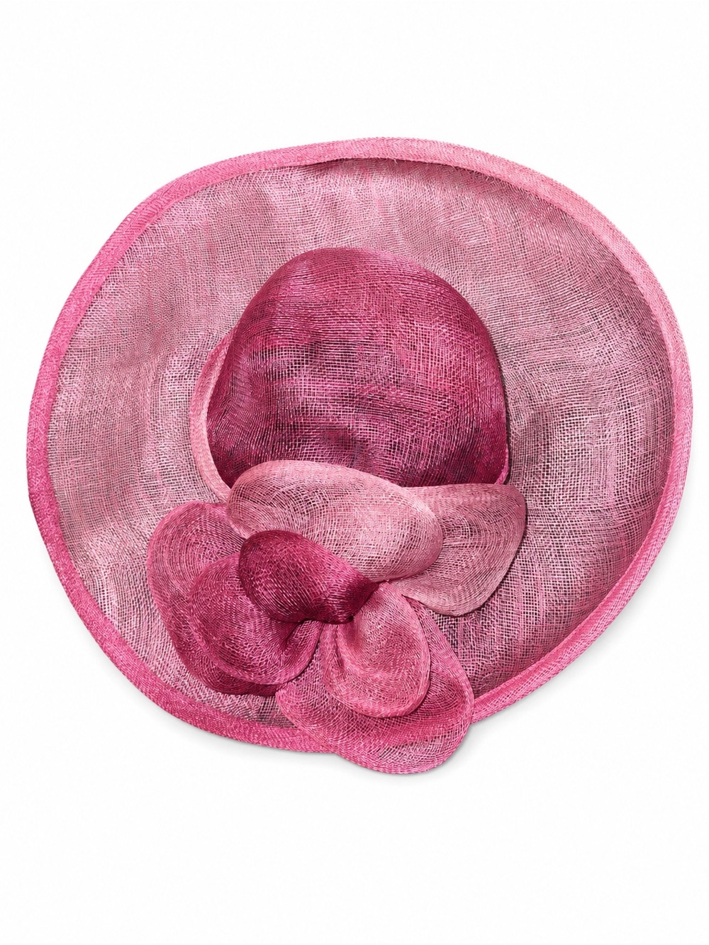 Grevi Firenze Neiman Marcus Pink Woven Wide Brim Flower Hat Made in Italy